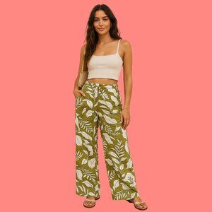 🌿 Primark Wide-Leg Tropical Print Pants - Size 6 - Lightweight